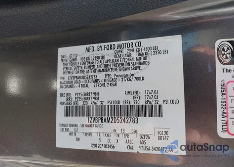 2013 Ford Mustang V6 из США, поврежденный, VIN 1ZVBP8AM2D5242783